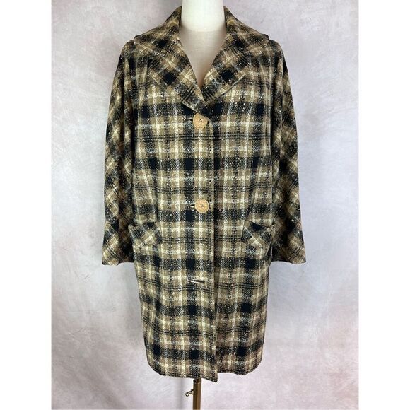 Vintage 1950s Plaid Wool Outer Coat Mod MCM Mad Men - Picture 1 of 10